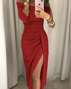 One-Shoulder Shimmer Bodycon Dress with Side Slit