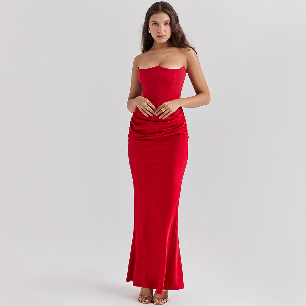 Strapless Ruched Bodycon Maxi Dress