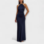 Halter Open-Back Maxi Dress with Ruched Waist