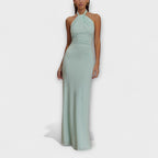 Halter Open-Back Maxi Dress with Ruched Waist
