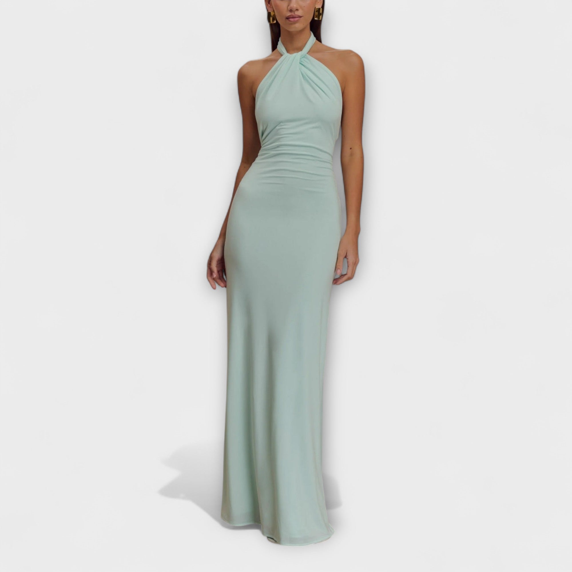 Halter Open-Back Maxi Dress with Ruched Waist