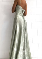 Satin Corset-Back Maxi Dress with Cowl Neck