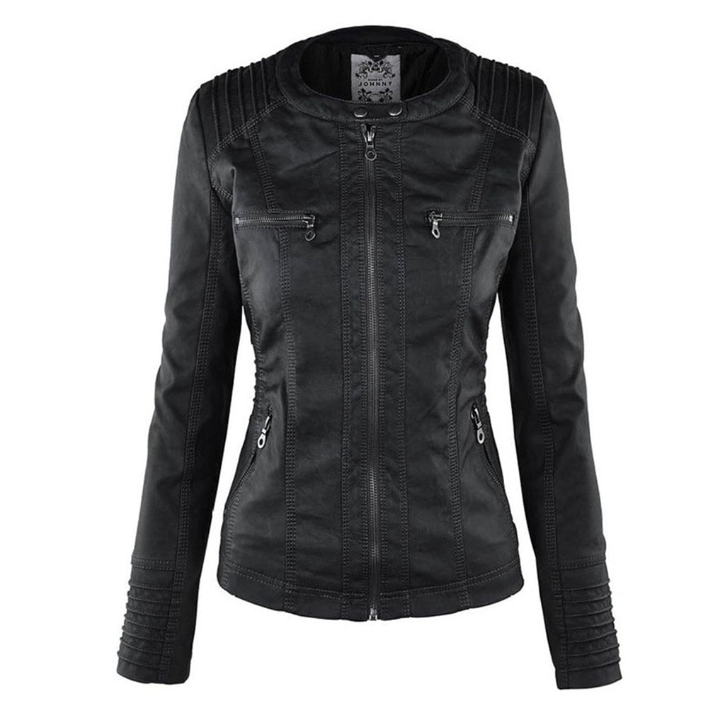 Women’s Faux Leather Hooded Moto Jacket – Slim Fit Zip-Up Outerwear