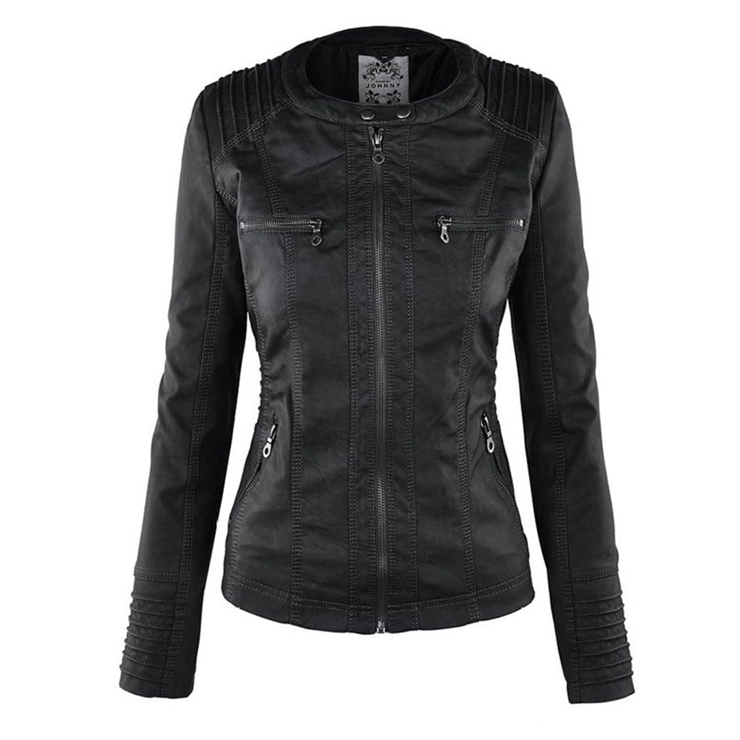 Women’s Faux Leather Hooded Moto Jacket – Slim Fit Zip-Up Outerwear