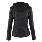 Women’s Faux Leather Hooded Moto Jacket – Slim Fit Zip-Up Outerwear