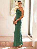 One-Shoulder Ruffle Sleeve Formal Maxi Dress