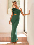 One-Shoulder Ruffle Sleeve Formal Maxi Dress