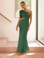 One-Shoulder Ruffle Sleeve Formal Maxi Dress