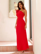 One-Shoulder Ruffle Sleeve Formal Maxi Dress