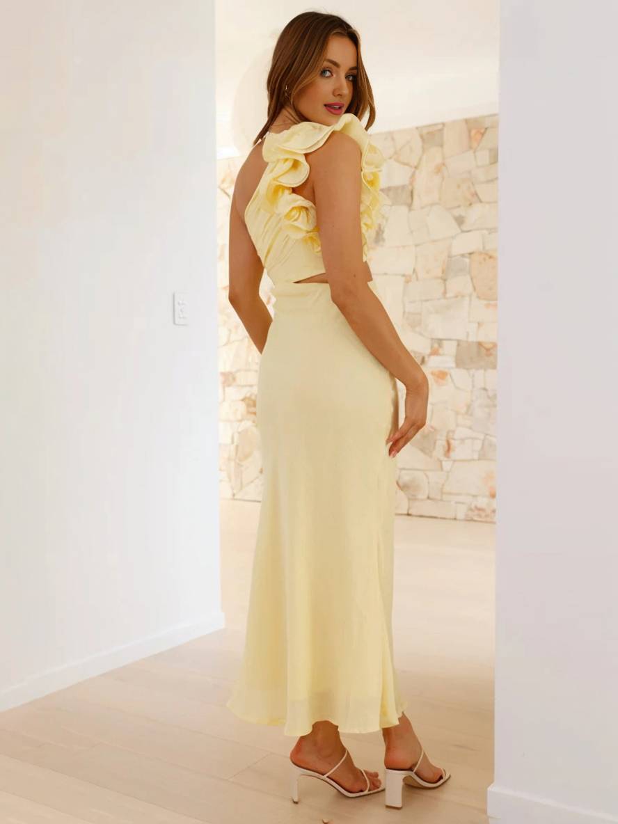 One-Shoulder Ruffle Sleeve Formal Maxi Dress