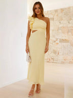 One-Shoulder Ruffle Sleeve Formal Maxi Dress