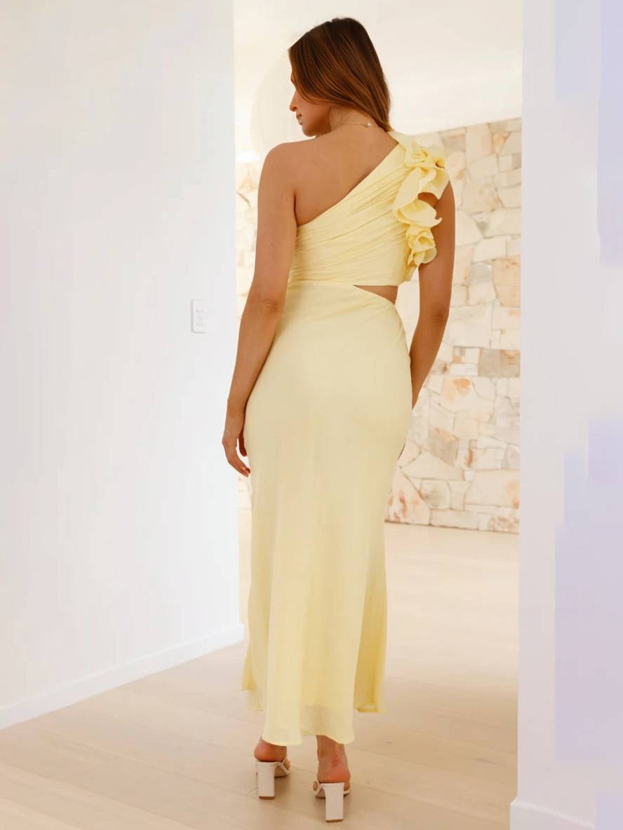 One-Shoulder Ruffle Sleeve Formal Maxi Dress