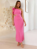 One-Shoulder Ruffle Sleeve Formal Maxi Dress