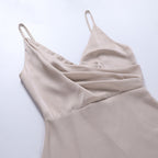 Satin Cowl Neck Spaghetti Strap Maxi Dress with High Slit