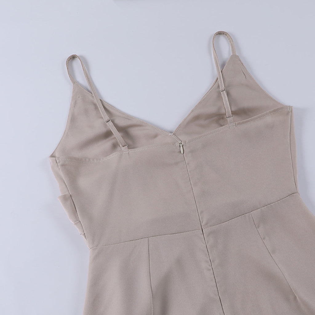 Satin Cowl Neck Spaghetti Strap Maxi Dress with High Slit