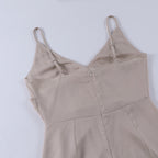 Satin Cowl Neck Spaghetti Strap Maxi Dress with High Slit