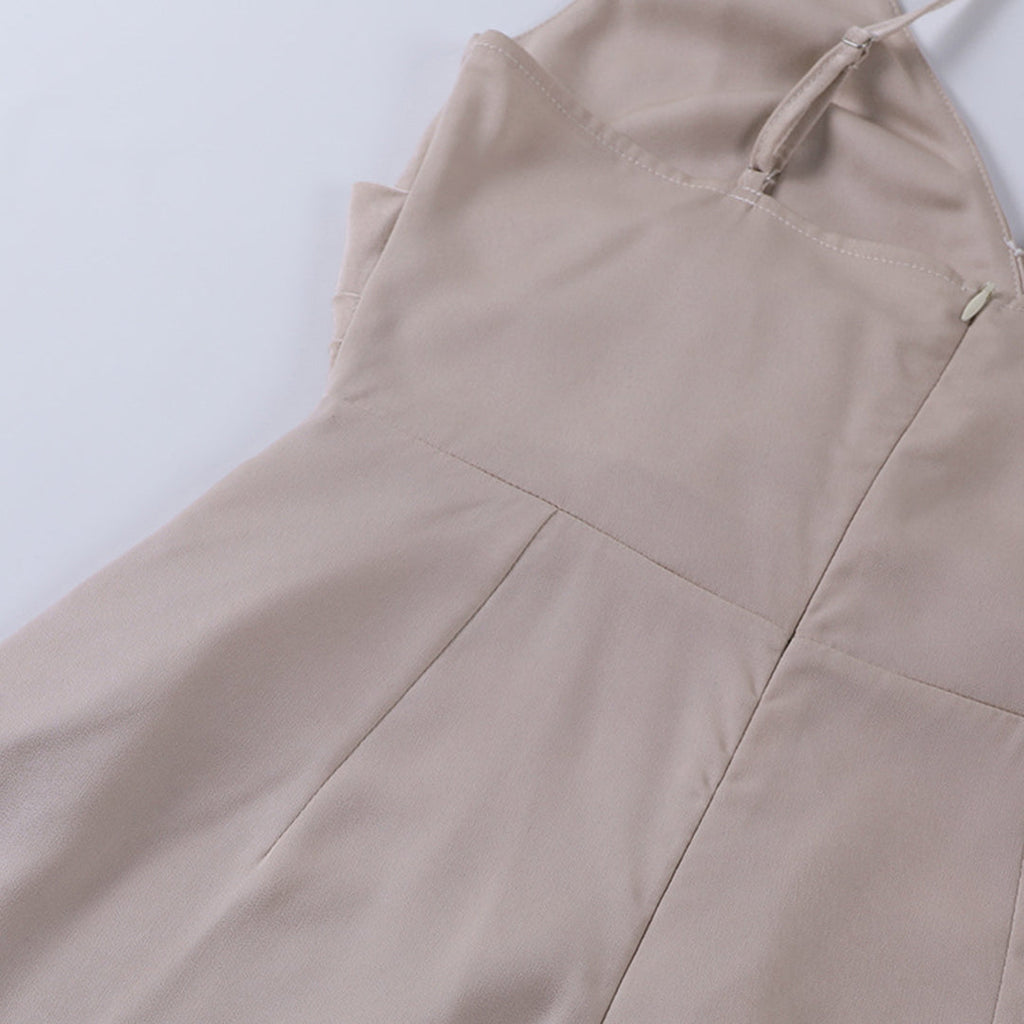 Satin Cowl Neck Spaghetti Strap Maxi Dress with High Slit