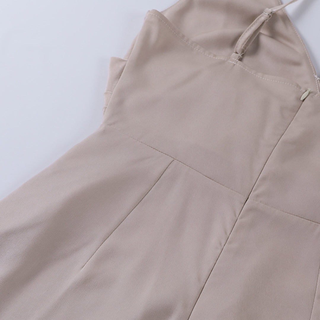 Satin Cowl Neck Spaghetti Strap Maxi Dress with High Slit