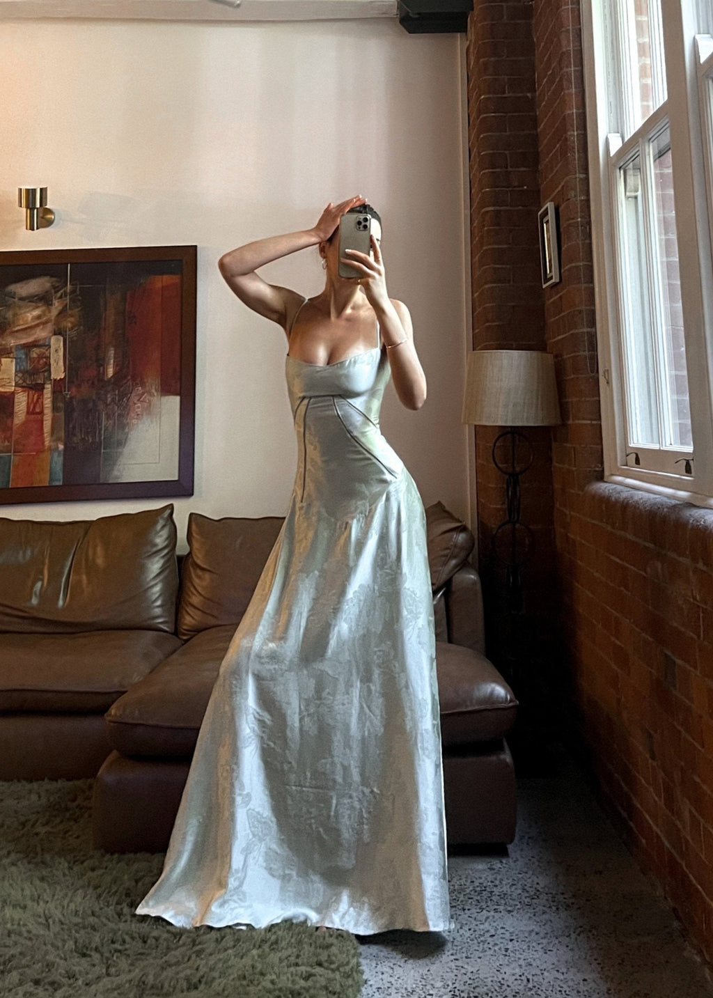 Satin Corset-Back Maxi Dress with Cowl Neck