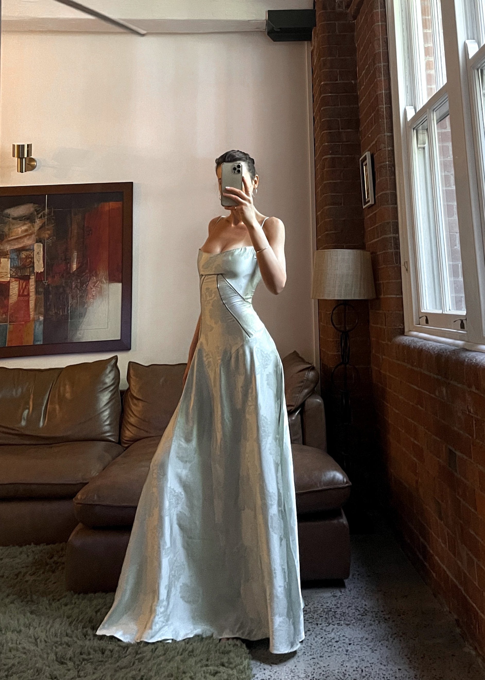 Satin Corset-Back Maxi Dress with Cowl Neck