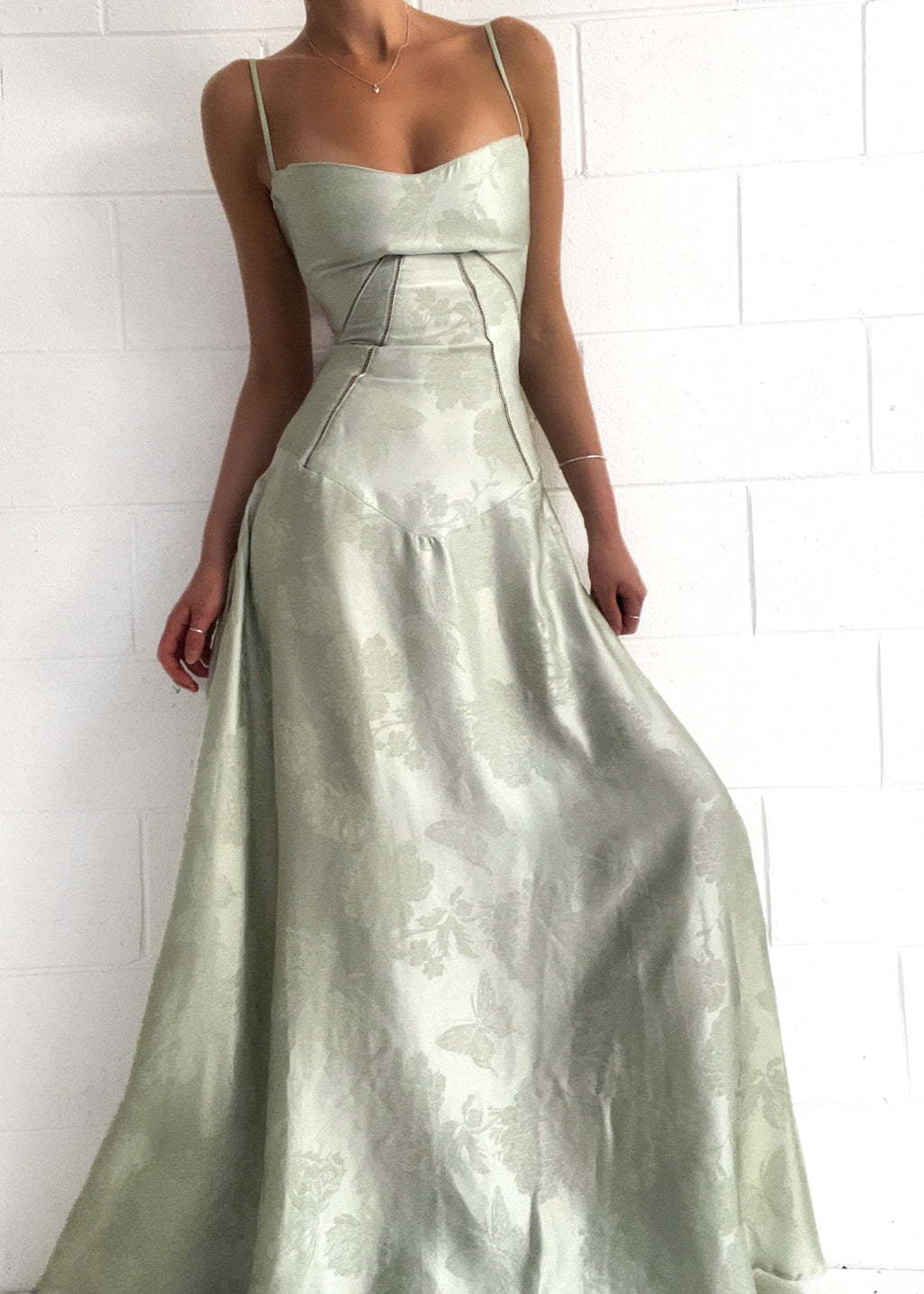 Satin Corset-Back Maxi Dress with Cowl Neck