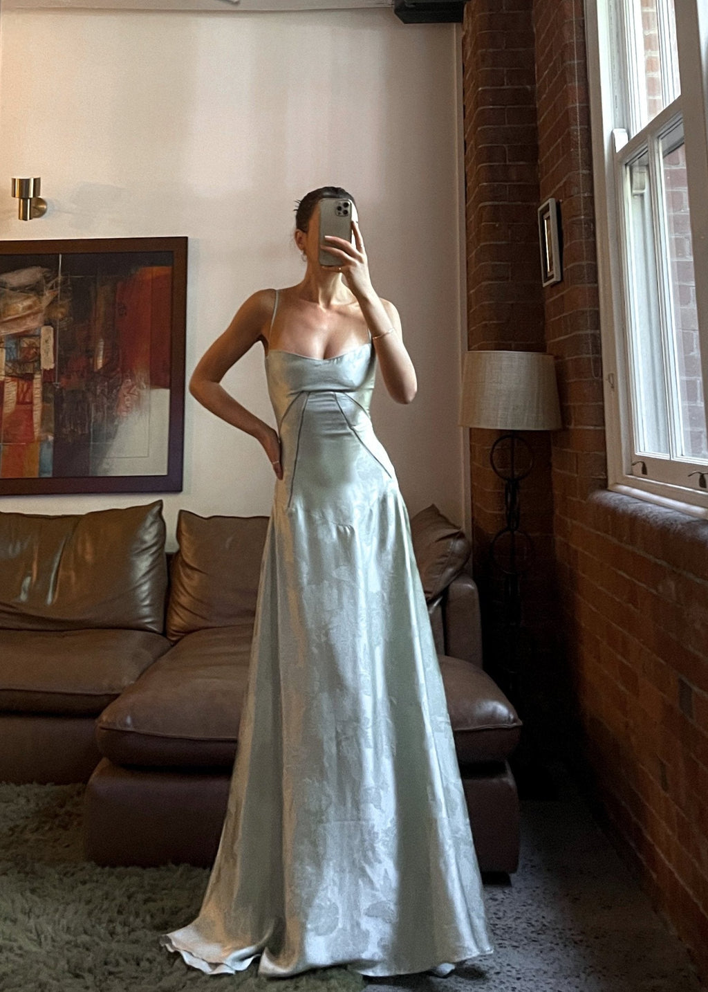 Satin Corset-Back Maxi Dress with Cowl Neck