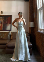 Satin Corset-Back Maxi Dress with Cowl Neck