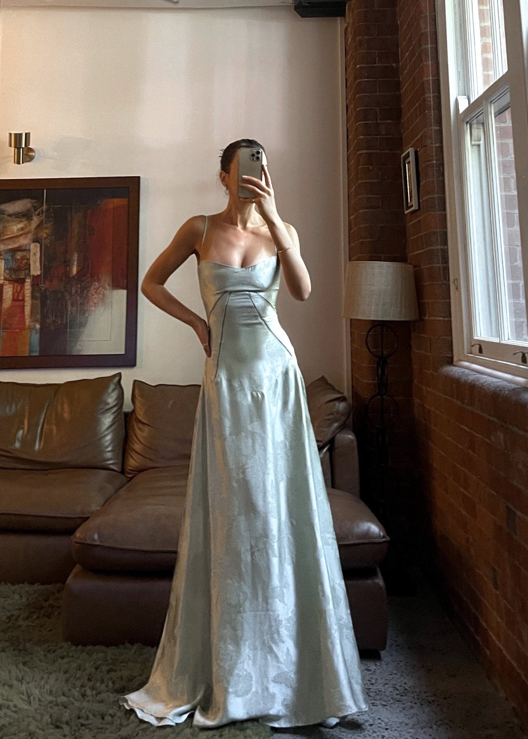 Satin Corset-Back Maxi Dress with Cowl Neck