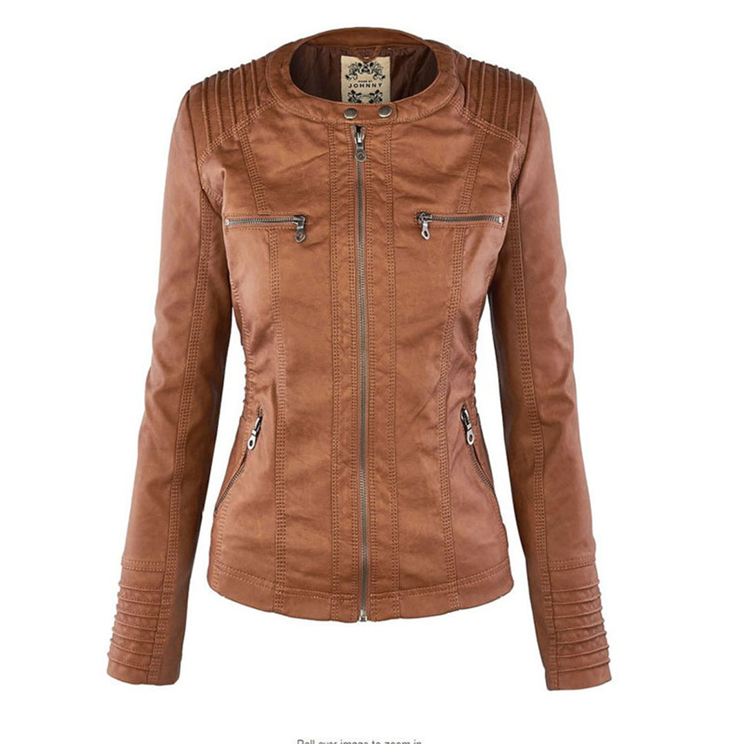 Women’s Faux Leather Hooded Moto Jacket – Slim Fit Zip-Up Outerwear