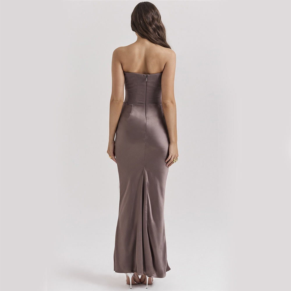 Strapless Ruched Bodycon Maxi Dress