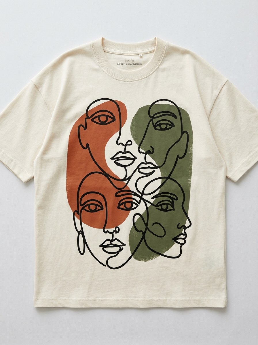 Faces Study Oversized T-Shirt - Front view