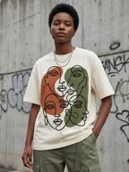 Faces Study Oversized T-Shirt - Worn by model