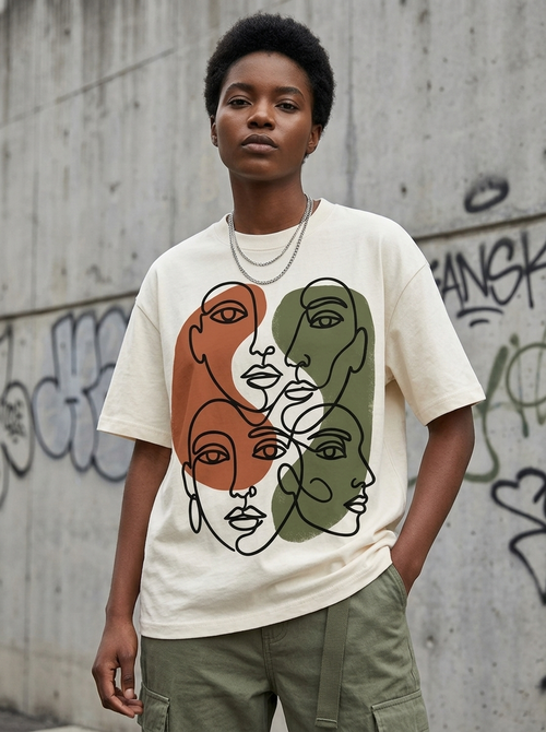 Faces Study Oversized T-Shirt - Worn by model