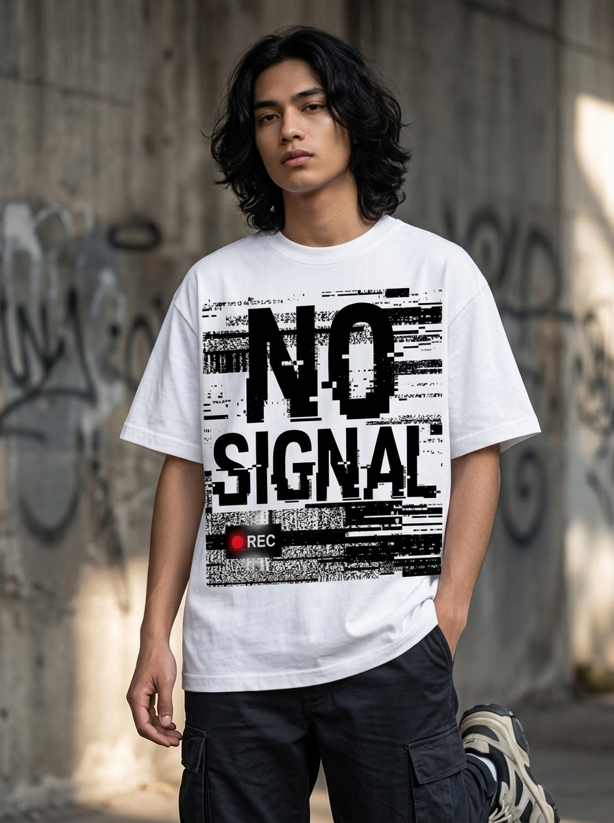 No Signal Oversized T-Shirt - Worn by model