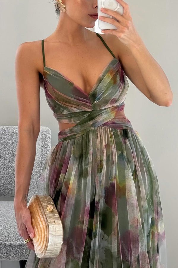 Flowy Multi-Color Chiffon Maxi Dress with Draped Bodice