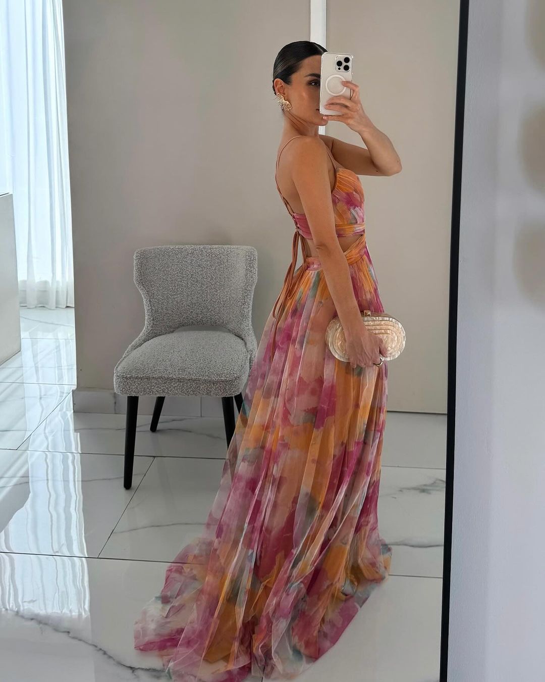 Flowy Multi-Color Chiffon Maxi Dress with Draped Bodice