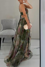 Flowy Multi-Color Chiffon Maxi Dress with Draped Bodice