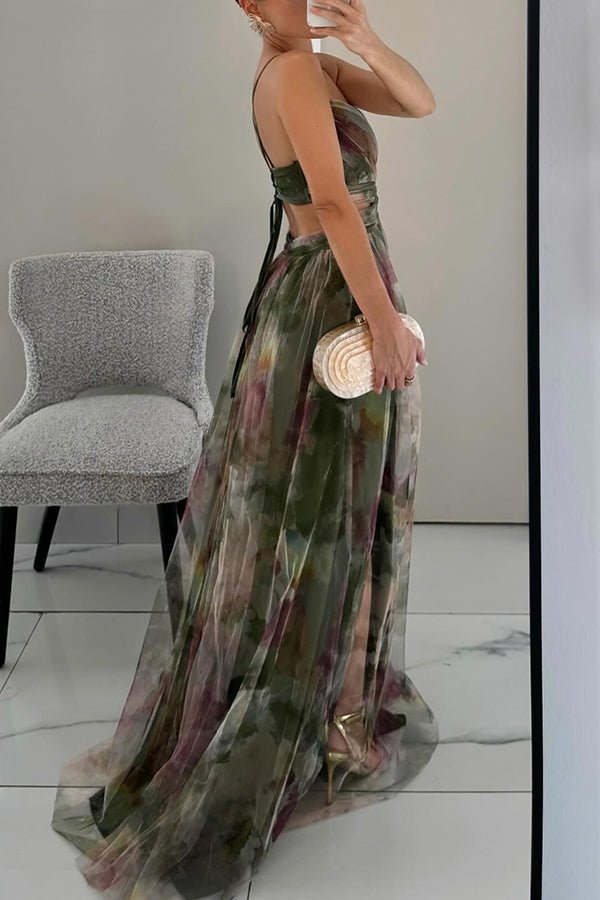 Flowy Multi-Color Chiffon Maxi Dress with Draped Bodice