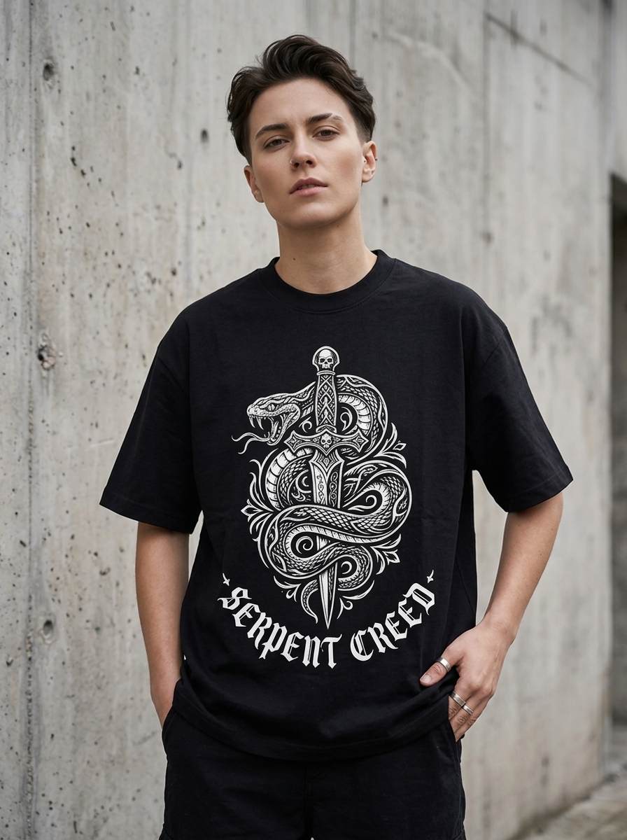 Serpent Creed Oversized T-Shirt - Worn by model