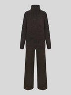 Women’s High-Neck Knit Lounge Set with Wide-Leg Pants