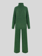 Women’s High-Neck Knit Lounge Set with Wide-Leg Pants