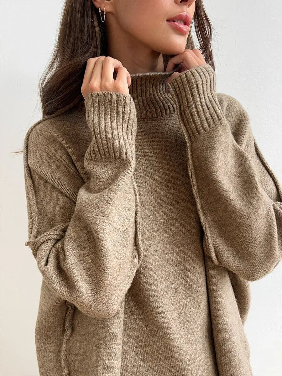 Women’s High-Neck Knit Lounge Set with Wide-Leg Pants