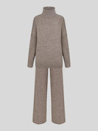 Women’s High-Neck Knit Lounge Set with Wide-Leg Pants