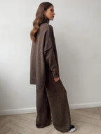Women’s High-Neck Knit Lounge Set with Wide-Leg Pants