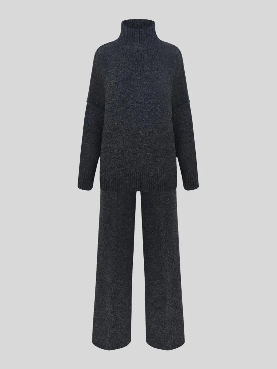 Women’s High-Neck Knit Lounge Set with Wide-Leg Pants