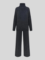 Women’s High-Neck Knit Lounge Set with Wide-Leg Pants